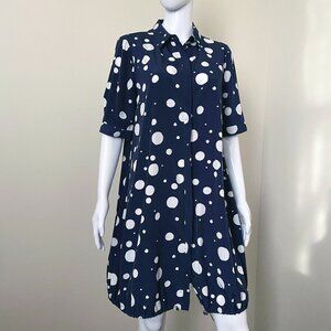 Alfani Women's Navy Blue White Polka Dot Bubble Hem Shirt Dress Size 8